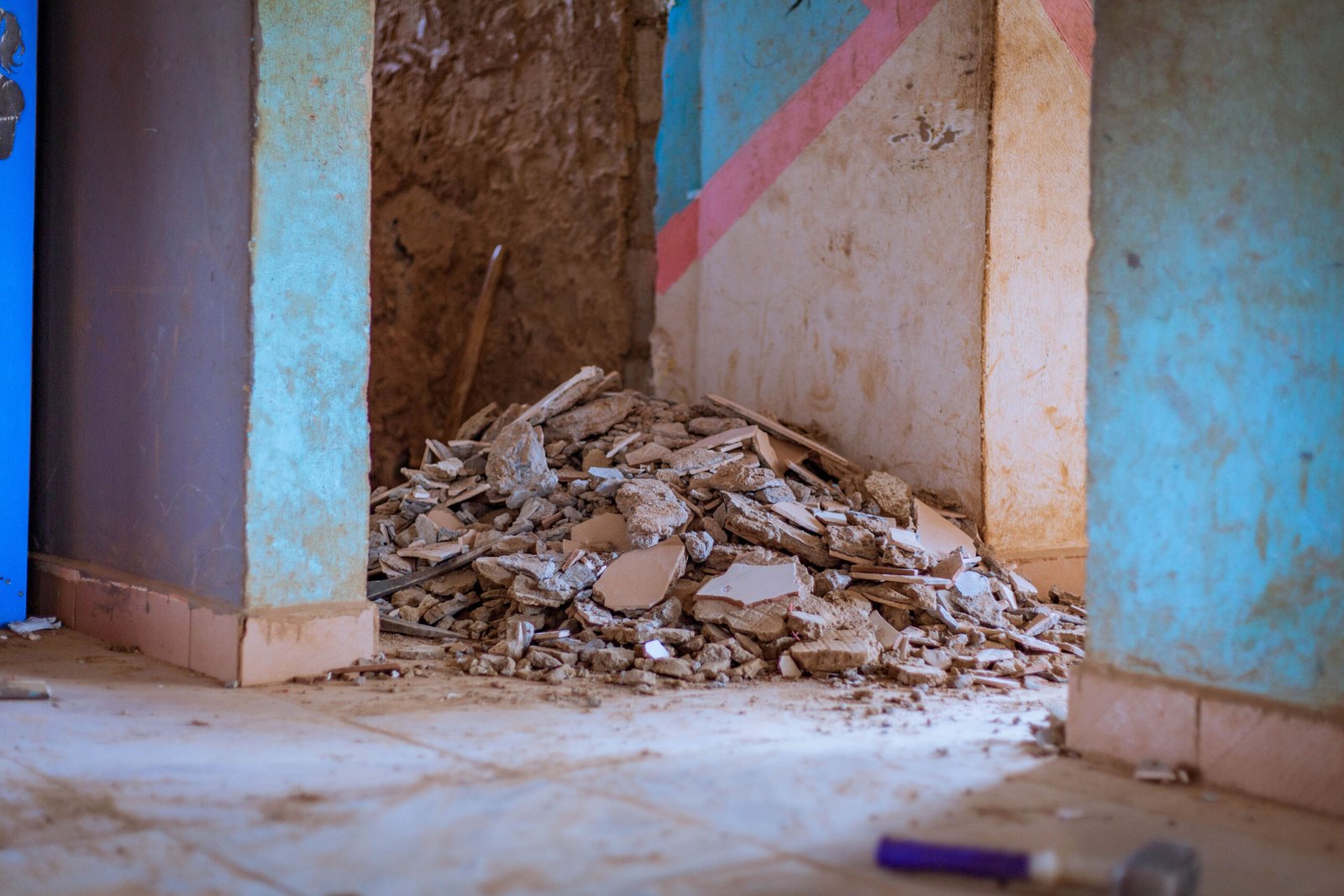 construction debris during orphanage renovation project