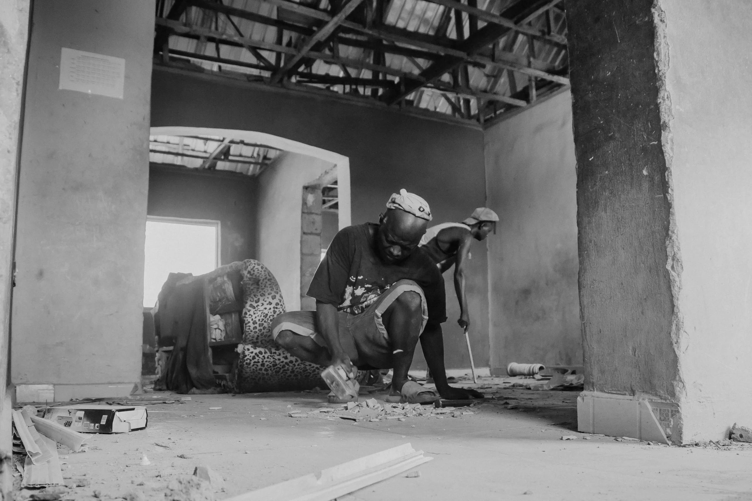 team working on orphanage renovation for children